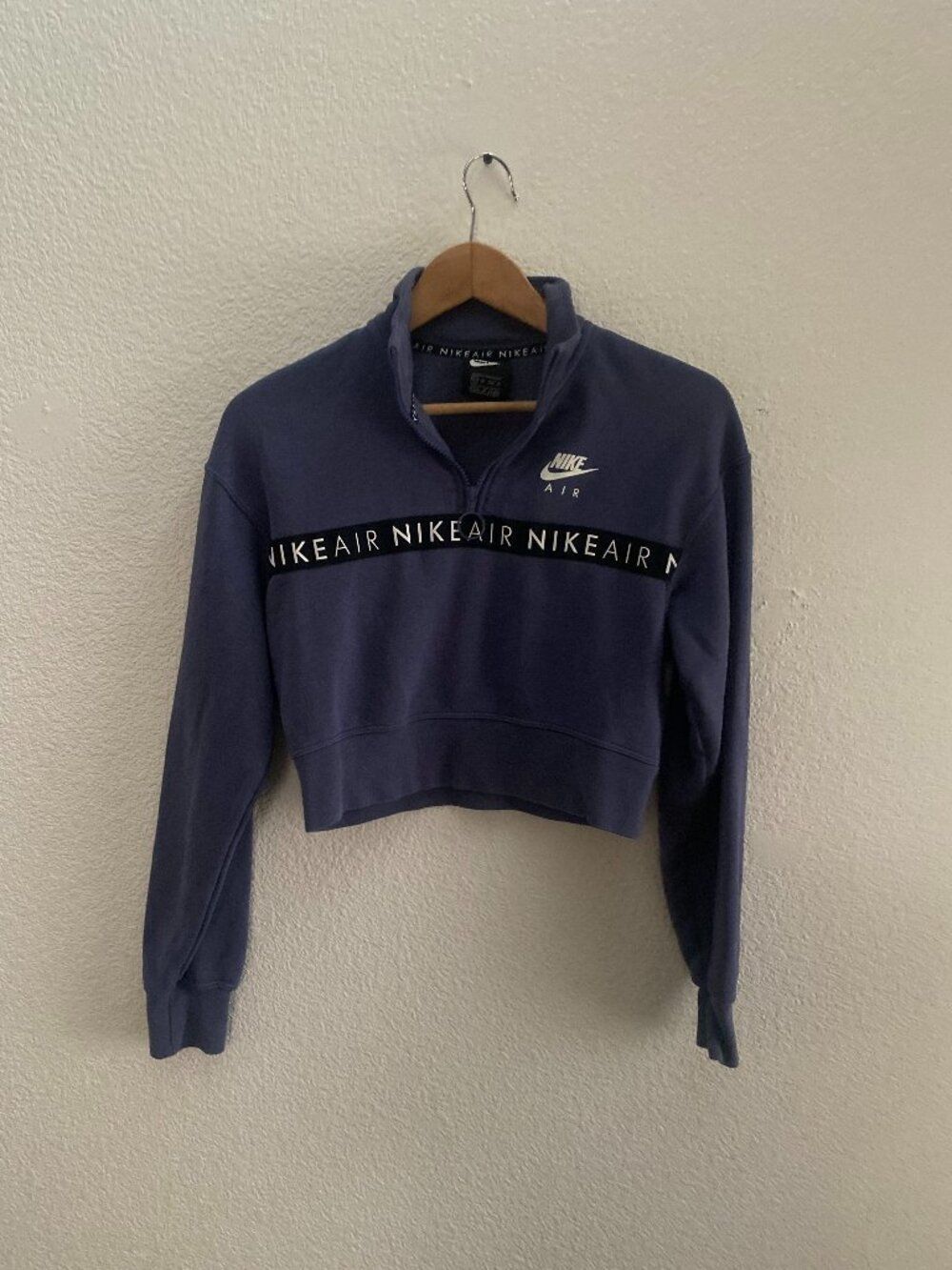 Nike NSW Air 1/2 Zip Crop Top Sweatshirt XS Sanded Purple Black CV8578-557
